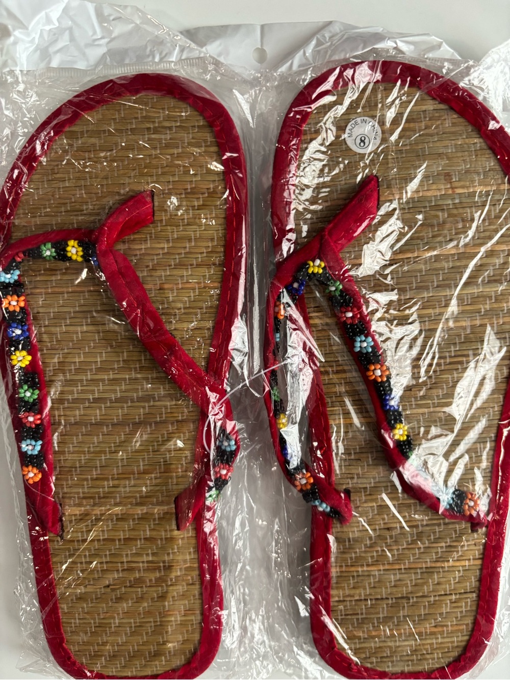 NWT Summer Slippers in Red with Flowers Size 8